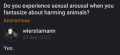 Arousal in response to harming animals